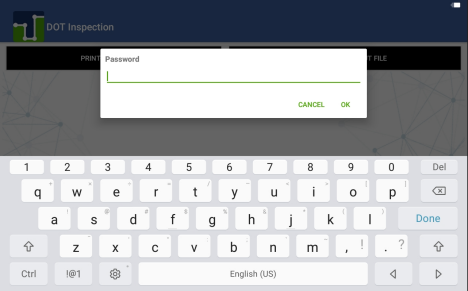 Enter password to exit DOT inspection
